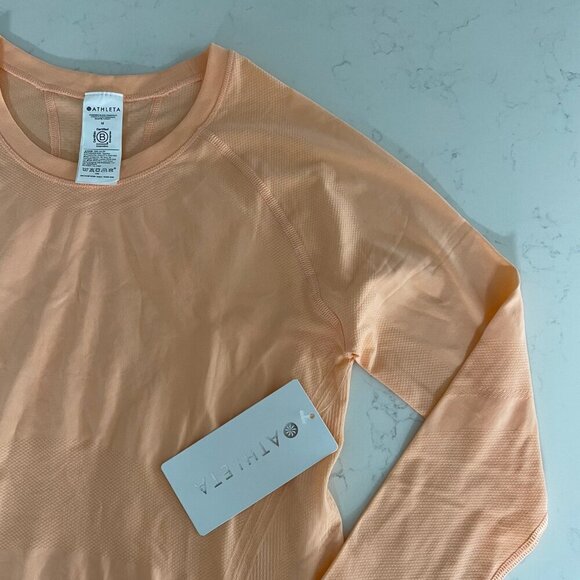 Athleta Momentum Seamless Lg Sleeve Crew Neck Nylon Top Tangerine Peach Sz M NWT - Picture 5 of 15